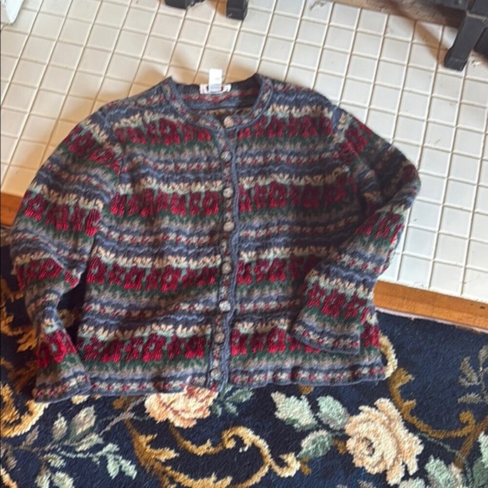 Talbots Multicolor Patterned Knit Cardigan- Vinta… - image 1